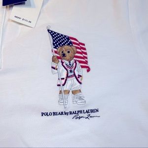 Men's White Polo Bear American Flag Polo Shirt